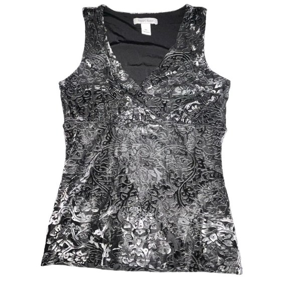 White House Black Market Tops - White House Black Market XS Velvet Burnout Sleeveless Tank Top Black Shirt Sexy